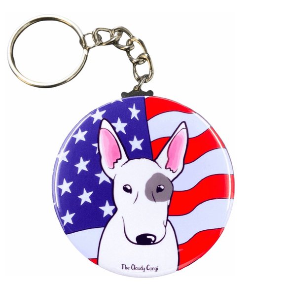 Bull Terrier Dog USA Flag Art Keychain Accessories - Picture 3 of 3
